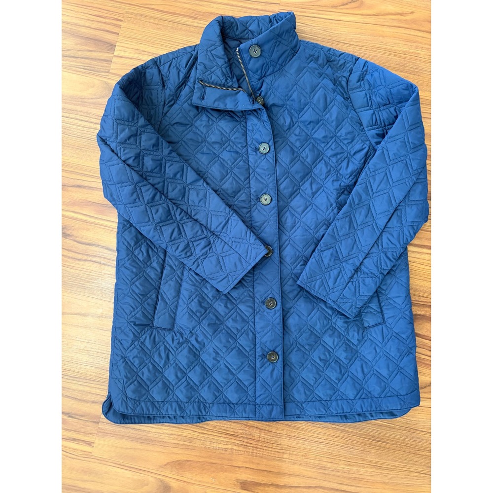 Lands End Blue Quilted PrimaLoft Barn Jacket Womens Large Petite L/P 14-16